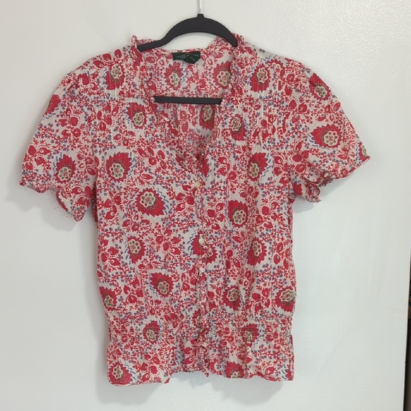 Lauren Ralph Lauren Tops - LRL Ralph Lauren Jeans Co. Red White Floral Cotton Shirt Sleeve Ruffle Top M